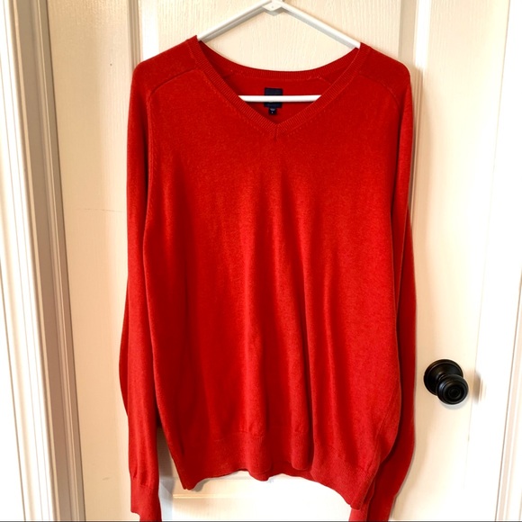 GAP Men’s Red/Orange Cotton V-Neck Sweater—SZ. Lg - Picture 5 of 13